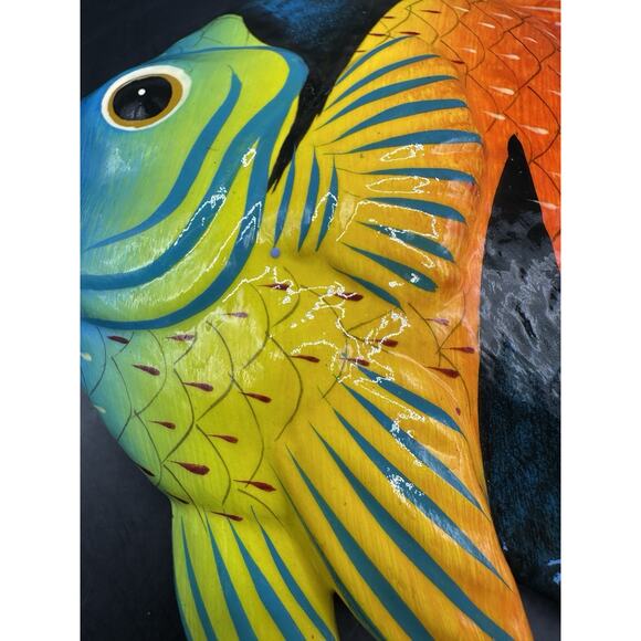 Mexican Hand Painted Ceramic Fish Wall Decor Signed J M M Folk Art 7 Inches - Picture 5 of 8